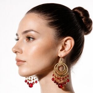 Elegant Gold and Red Dangle Earrings